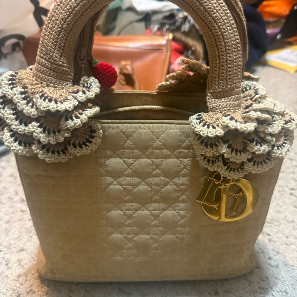 Vintage Lady Dior Beige fabric Handbag